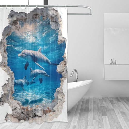 Rideau de douche dauphin 3D imperméable en polyester lavable 183x183 cm