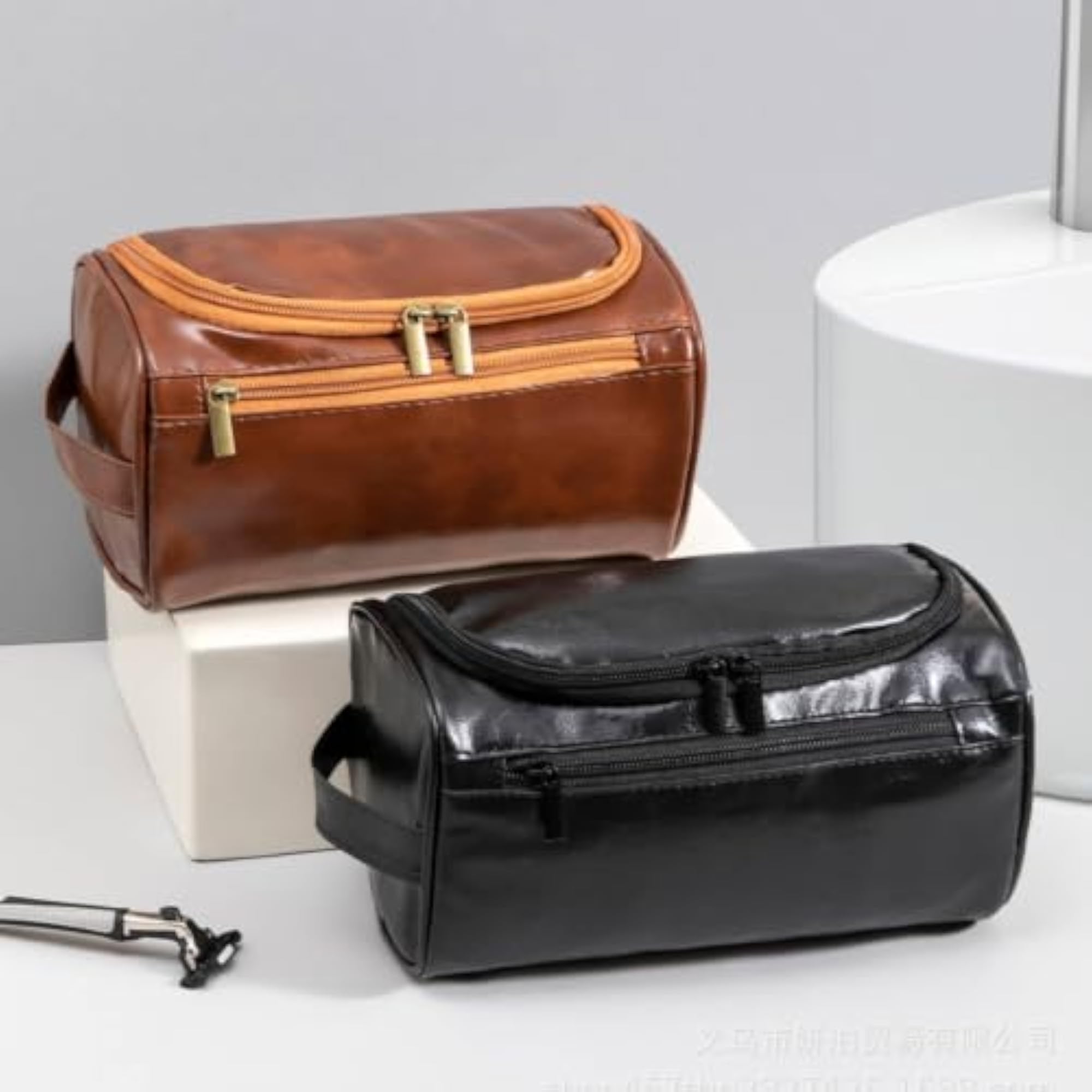 PU Leather Cosmetic Bag, Glossy Finish Toiletry Case