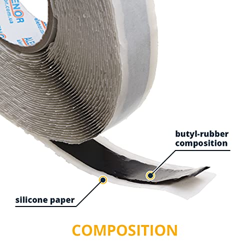 Image of Alenor Black Butyl Seal Putty Tape 1 /5'' x 33 Foot - Leak Proof Putty Tape for RV Repair, Window, Boat Sealing, Glass & EDPM Rubber Roof Patching, Car, Van, Bus & Auto Repair
