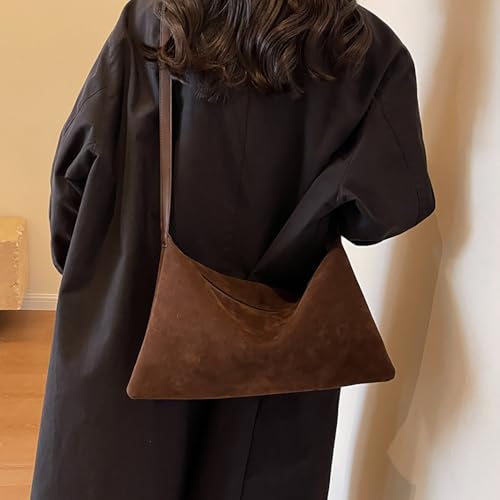 Image of Suede Slouchy Shoulder Bag for Women,Suede Purse for Women Small Hobo Bags Ladies Clutch with Adjustable Strap (Coffee)