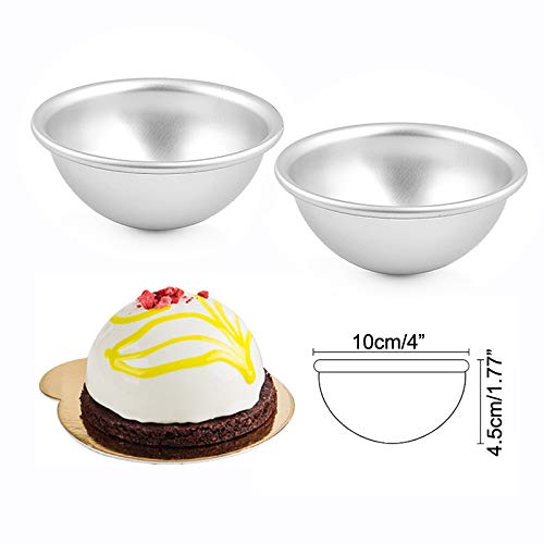 Flunyina 3D Mini 4" Aluminum Hemisphere Pans Set of 4 Half Ball Sphere Bath Bomb Cake Pan Tin 3D Planet Chocolate Bomb Making Molds Baking Mold Pastry Mould for Party Homemade Planet Cake