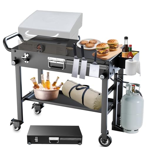 Arribueno - Arribueno Portable Grill Table Cart for Blackstone 17 & 22 Inch Griddle - Outdoor Griddle Stand w/Wheels, Gas Tank Mount & Storage Shelf - Compatible with Ooni Pizza Oven, Ninja Outdoor Grill & More