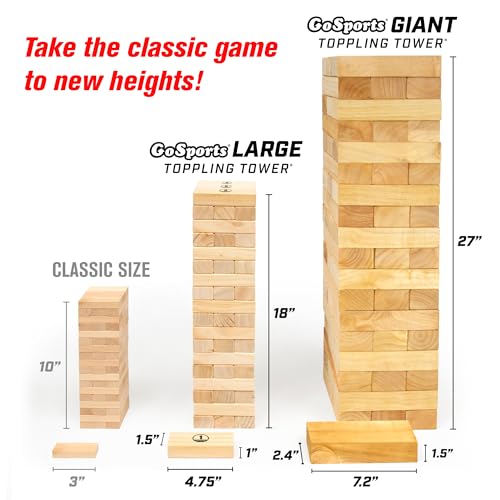 Image of GoSports Giant Wooden Stacking Game - Stacks Up to 5 ft - Choose Brown Wood Stain, Gray, Natural, Stars & Stripes, or Tropical Hardwood - Toppling Tower