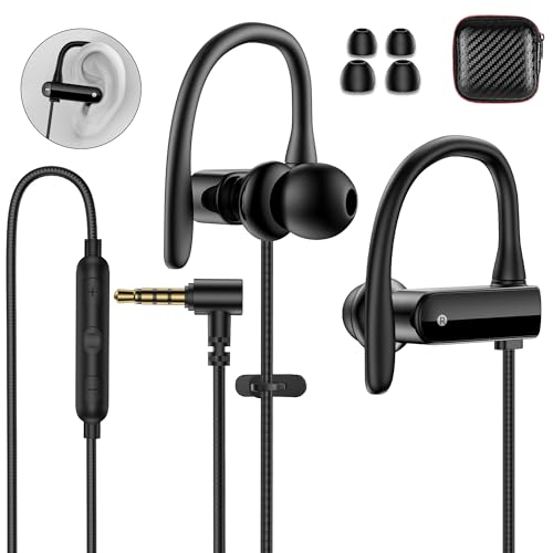 Image of Wired Earbuds 3.5mm 90 Degree Angled Plug EarHook Sport Over Ear Headphones
