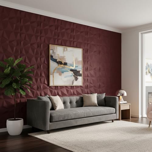 Image of Kayra Decor PVC Panel for Wall - USA Certified SGS Approved PVC Diamond Design, Ruby Rose Color 19.7 inch X 19.7 inch (Pack of 12) - Covers 32.34 Sq. Ft.