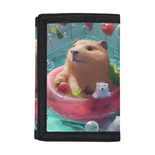Dolyues Strawberry Capybara Toddler Kids Purses Little Girl Trifold Wallet Cute Wallets for Teen Girls Aesthetic Credit Card Holder RFID Id Cash Slim Small Coin Pocket