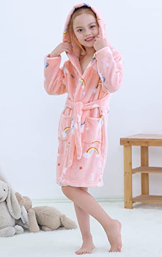Image of Umeyda Girls Fleece Hooded Robes, Warm Printed Bath Robe for Kids Soft Fuzzy Bathrobe for Gifts