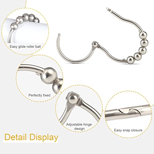 Shower Curtain Hooks, Sutine 12Pcs Shower Curtain Rings, Stainless Steel Snap Closure Black Shower Curtain Hooks, Roller Glide Rustproof Shower Hooks For Shower Curtain Shower Rod, Matte Nickel #TOP1
