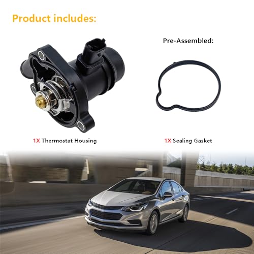 Engine Coolant Thermostat Housing Assembly w/Sensor | Fit for Buick Encore 2013-2021, Chevrolet (Chevy) Cruze 2011-2016, Sonic 2012-2020, Trax 2013-2021 1.4L | OE# 55565336 55579010 55593034 902-808