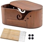 Oval Wooden Yarn Bowl for Crocheting, Large Crochet Yarn Holder, Handmade Crochet Bowls with Lid and 9pcs Knitting Hooks, Yarn Storage Organizer for Crocheting and Knitting Lovers