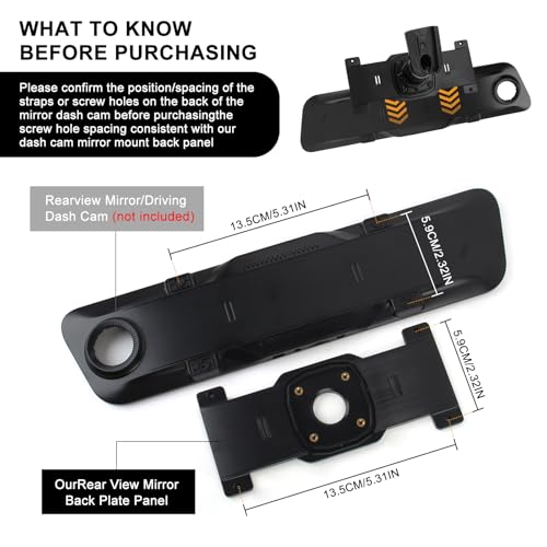 Image of Dash Cam Mirror Mount, Rear View Mirror Dash Cam Mount Back Plate Panel Kit for 5.5 inch - 12 inch Rearview Mirror Dash Cams