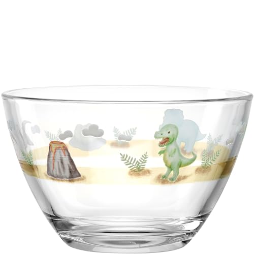 LEONARDO HOME Bambini Avventura Schale für Kinder - Kinderschüssel mit Motiv aus dickwandigem Glas - Inhalt 400 ml, Durchmesser 12 cm - Kinderteller mit Motiv Dino, 044425
