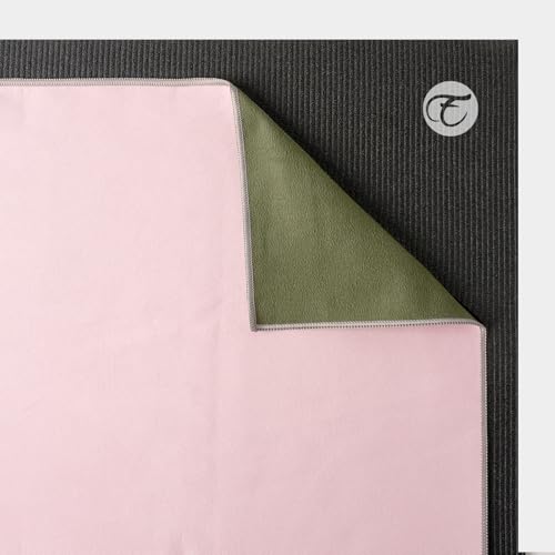 Eunzel Hot Yoga Towel, Reversible Two-Tone Non-Slip Yoga Mat Towel, Sweat Absorbent for Hot Yoga, Pilates and Workout, 72\" x 26.5\", Army Green& Pink