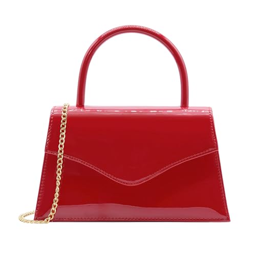 Milisente Clutch Damen Kunstlackleder Abendtache Für Hochzeit Klein Clutches Handtasche Mit Schulterkette (Rot Patent)