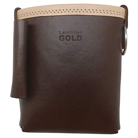 Leather Gold 3850-CHOC Bolt Bag with Spud Wrench Holder and Snap Holder | Ironworker Bolt Bag, Medium Size | Premium, Ultra Durable Buffalo Leather | Commercial Grade Sliding Tool Belt Accessory Cover