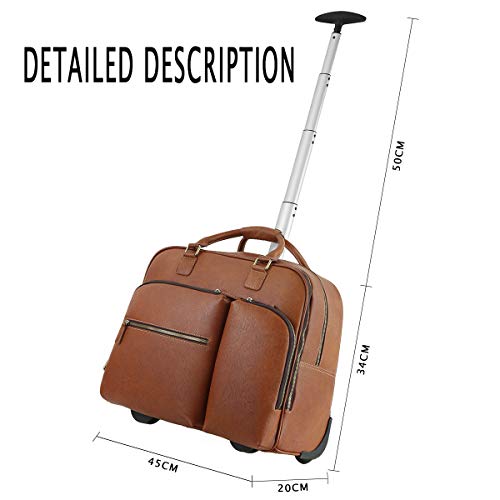 Leathario Leather Suitcase Trolley Luggage Travel Duffle Bag Weekend Overnight Rolling Suitcase Rolling Laptop Case Wheeled Briefcase Bag Suitcase Roller Boarding Under Seat Case