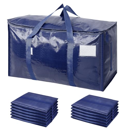 Image of TICONN 12 Pack Extra Large Moving Bags Heavy Duty with Zippers & Carrying Handles, Durable Storage Bags Moving Boxes for Closet Organizers and Storage (12 Pack, Navy)
