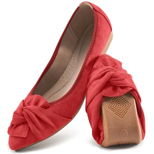 Image of Aomigoct Comfortable Dressy Flats for Women: Cushioned Insole & Lightweight for All-Day Office Comfort - Slip On & Foldable for Working Professional with Bow