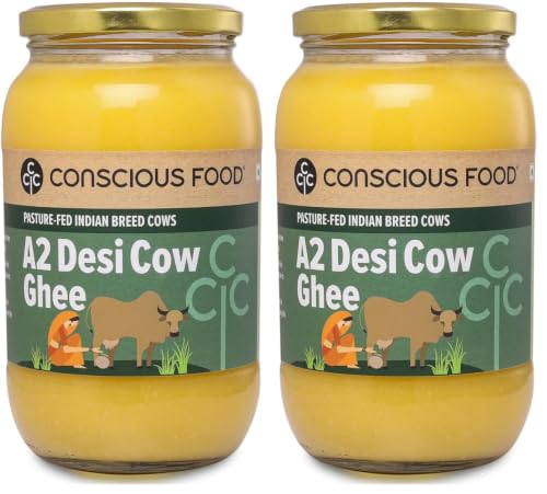 Image of Conscious Food A2 Desi Cow Ghee | 1L | 100% Pure and Premium | Cultured Desi Cow | Natural | Grass Fed | Non - GMO | Immunity Booster | Locally Sourced | Produced in Small batches (Pack of 2)
