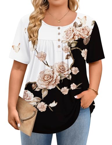 Image of IN'VOLAND Plus Size Tops for Women Short Sleeve Shirts Dressy Casual Tunics