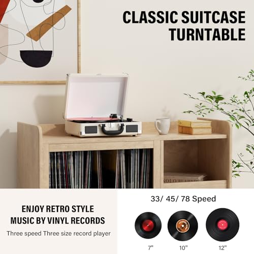 Vinyl Record Player Wireless Turntable Bluetooth 3-Speed Portable Vintage Suitcase with Built-in Speakers, Includes Extra Stylus, RCA Out, AUX in - Image 6
