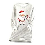 PTLLEND Unterhemd Warm Winter-Fleece-Oberteil mit O-Ausschnitt, Thermo-Frauen, Unterwäsche, Dickes Fleece-Sweatshirt, Bluse, Damen, Patchwork, Weihnachten, Rundhalsausschnitt Thermounterwäsche