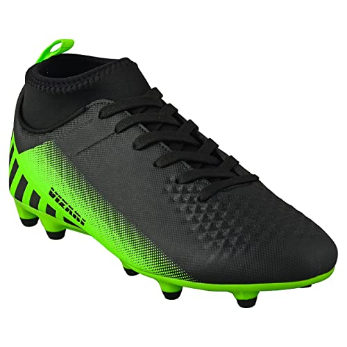 Vizari Santos FG Adult Soccer Cleats for Outdoor Play | Mid-Cut High Ankle Football Shoes for Mens | Molded TPU Outsole with Round Studs for Stability & Maximum Traction Black/Green2