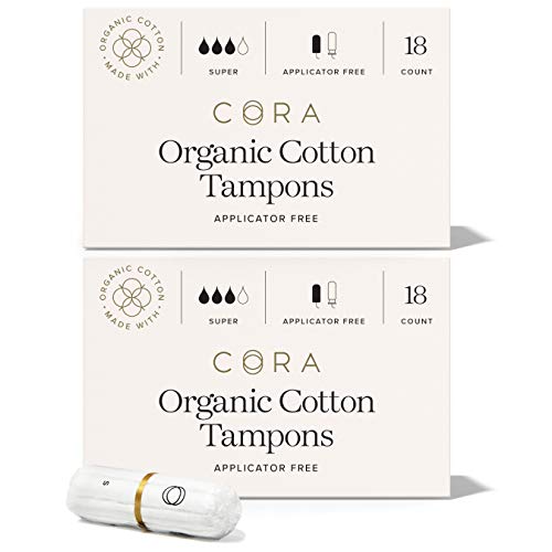 Cora Organic Cotton Non-Applicator Tampons; Chlorine & Toxin Free - Super (36 Count)