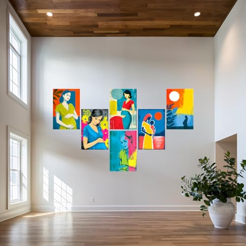 Image of SiddArtify Pregnancy Wall Art Poster Print Set - Modern Abstract Woman Decor for Living Room Bedroom Nursery - 8x12 Sticker Pack of 6