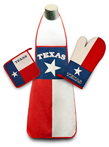 JAVI Sports Texas State Flag Kitchen & BBQ Set w/Apron, Oven-mitt & Potholder