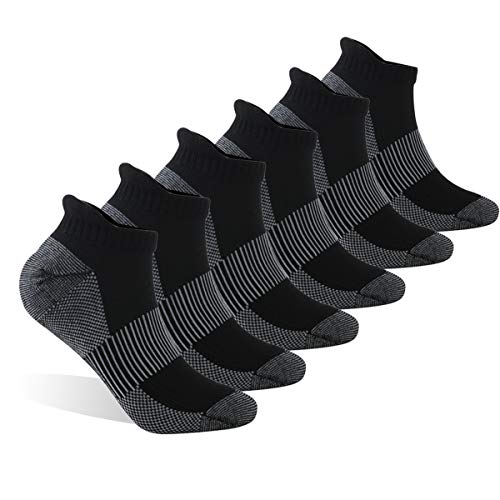 Dsource Performance Running Socks Unisex Cushion Copper Light Comfort Athletic Socks 6 Pairs Black