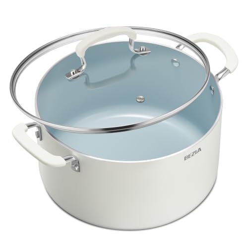 BEZIA 8QT Non Stick Stock Pot with Lid, Ceramic Induction Cooking Pot