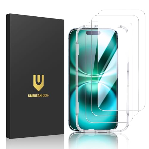 UNBREAKcable 3-Pack Screen Protector for iPhone 16 Plus Double Shatterproof Tempered Glass [Easy Installation Frame] [9H Hardness] [99.99% HD Clear] [Case Friendly] for iPhone 6.7 inch