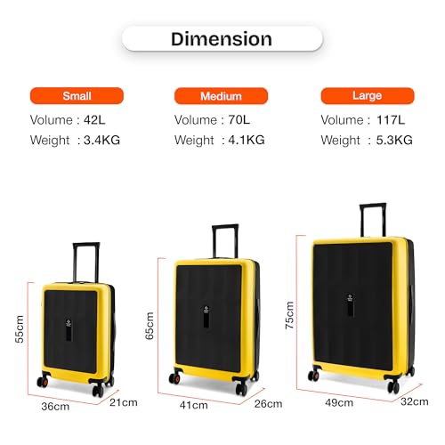 Image of Nasher Miles Zanzibar TSA Lock Hard-Sided Polycarbonate 8 Wheels Double Spinner Check-in Luggage Black Yellow 28 inch |75cm Trolley Bag| Suitcase,Large