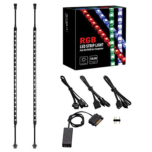 PC Addressable RGB LED Strip Lights Kit - Magnetic Rainbow PC Case Lighting, 2PCS 42LEDs ARGB Strip for 5V 3pin RGB Header Motherboard Asus Aura, Asrock RGB Led, Gigabyte RGB Fusion, MSI Mystic Light