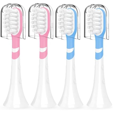 Kids Toothbrush Heads Compatible with Electric Philips Sonicare Handle 6032/94 6321 6340 6042 6320 6330, Replacement Heads Compact for Child 3-7 Years Old, Mini Brush Heads with Caps, Pink&Blue 4 Pack Cover
