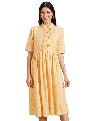 Image of Amazon Brand - Symbol Women Rayon Fit and Flare One Piece Midi Length Dress (Available in Plus Sizes)