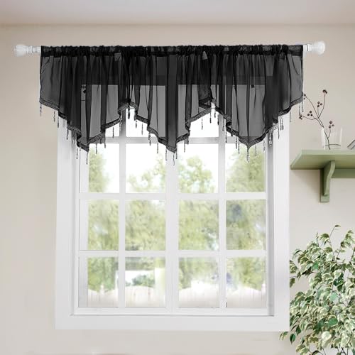 Molaxhome Swag Curtain Scalloped Curtain Valance Drape Sheer Lace Panel 1pc