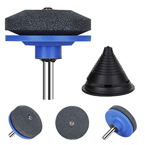 Shekure 4 PCS Lawn Mower Blade Sharpener Universal Multi-Sharp Rotary Lawnmower Sharpen for Power Drill Hand Drill and Lawn Mower Blade Balancer