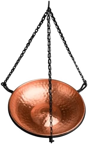 Monarch Abode Pure Copper Hanging Bird Bath, Hand-Hammered Detachable Outdoor Bird Feeder, Bath, & Bowl, Decor for Garden, Backyard, Patio, & Deck