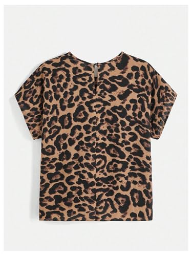 MakeMeChic Women's Plus Size Tee Shirt Leopard Print Knot Front Crew Neck Short Sleeve Summer Top2