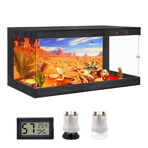 Image of ROYXEN Reptile Enclosure,36 Gallons Reptile Tank with Wooden Top and Lockable Design,Tempered Glass Bearded Dragon Tank for Lizard Gecko Habitat (Black,32 inch Length)