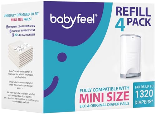 Image of Babyfeel Refills Compatible with DEKOR MINI Diaper Pails | 4 Pack | Exclusive 20% Extra Thickness | Diaper Pail Refills with Powerful Odor Elimination | Powder Scent | Holds up to 1320 Diapers