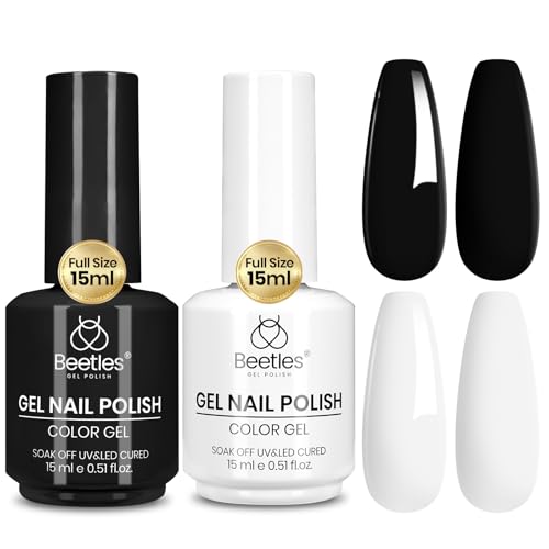 Beetles Black White Gel Polish Set - 2 Pcs 15ml Full Size Black And White Colors Polish French Nails Soak Off Led Nails Art Manicure Salon Diy at Home
