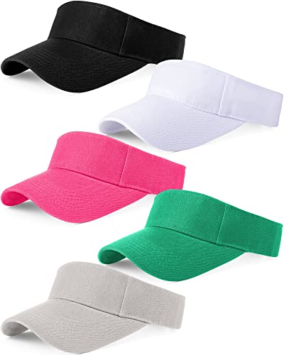5 Pcs Sports Sun Visor Hats Visor Women Men Golf Visors Hat For Men Adjustable Visor Cap Athletic Visor Hat For Men Women (Black, White, Rose, Green, Gray) #TOP28