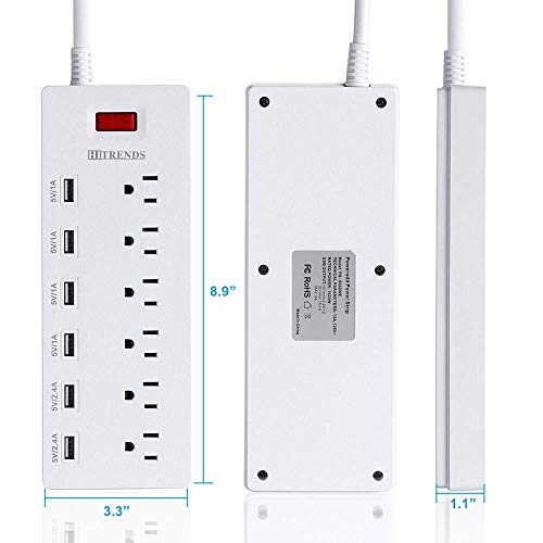 Hitrends Power Strip Surge Protector 6 Outlets With 6 Usb Ports & 8 Ports Usb Charging Station - White #TOP1