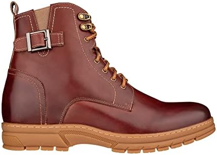 TOTO Men's Invisible Height Increasing Elevator Shoes - Cordovan Dark Brown Premium Leather Lace-up Combat Style High-Top Boots - 2.8 Inches Taller - K16206 - Size 9 D(M) US