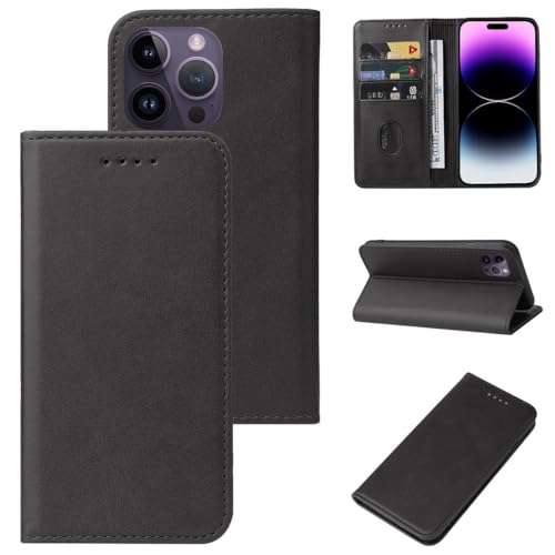 Étui rabat iPhone 15 Pro Max noir design épuré et clapet support