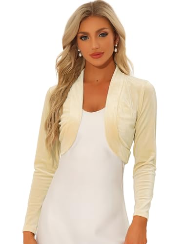 Image of Allegra K Women's Long Sleeve Velvet Shrug Cocktail Party Open Front Cropped Bolero Cardigan Top