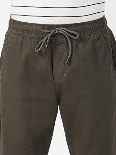 Image of UrbanMark Men 100% Cotton Stretchable Slim Fit Chinos Casual Pants with Drawstring Waist